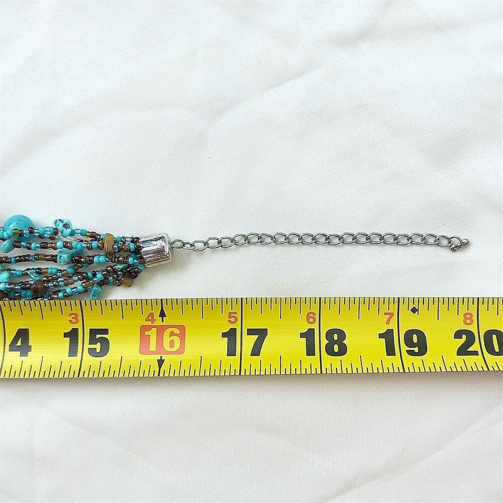 Multi-Strand Turquoise & Brown Beaded Gemstone Statement Necklace Extender - Picture 6 of 8